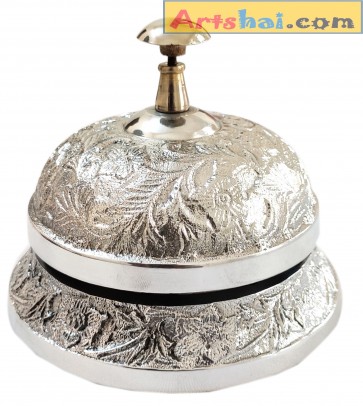   Artshai Antique Silver Finish Office Table Hotel Counter Call Ring Bell 