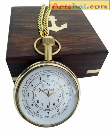 Artshai Antique Golden Pocket Watch with Wooden Box, Antique Style,Men Pocket Watch, Unique Gifts, Urdu Numbers Urdu