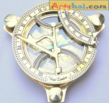 Artshai Brass Sundial Clock Compass, 4 inch, beautiful look, Antique look, Sun Clock