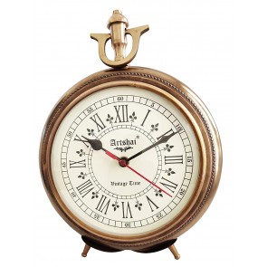 Artshai Antique Style 12 inch Table Clock, 7 inch Diameter. Vintage Table Clock .Metal Desk Clock
