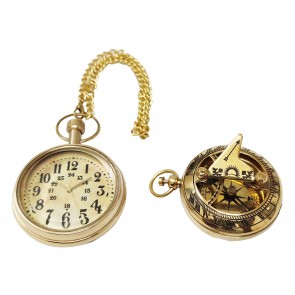 Artshai Combo of Brass Pocket Watch and 2 inch Sundial Compass .Unique Gifts Items