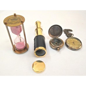 Artshai Combo Of Telescope, Hourglass, Magnetic Compass And Pocket Watch With Sheesham Wood Box 
